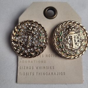 New Anthropologie Gold Tone Crystal Anchor Earrings